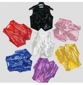 Silver gold yellow purple violet red royal blue red black boys kids children toddlers t show school play  modern jazz dance costumes vest outfits 
